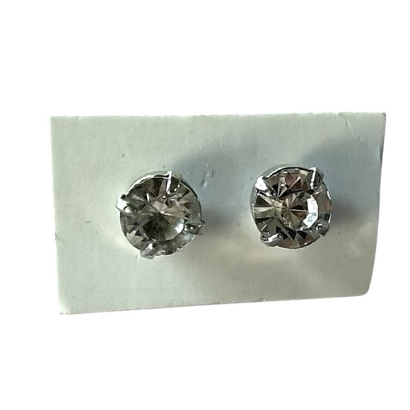 Silver Tone Rhinestone Post Earrings - Picture 1 of 6